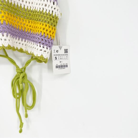 NWT ZARA Striped Crochet Open Back Halter Top S - Picture 4 of 4
